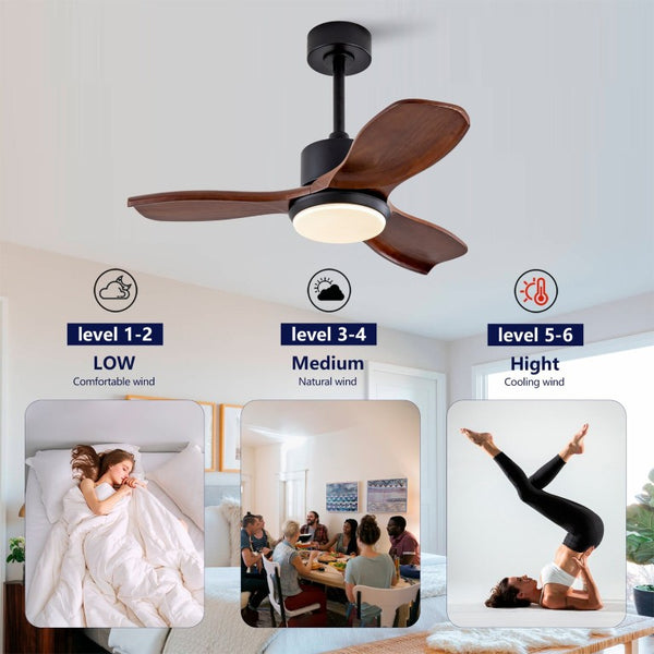 English Elm 36 Inch Paulownia Wood Blade Ceiling Fan with LED Light and Quiet DC Motor for Indoor Outdoor W2991P396628