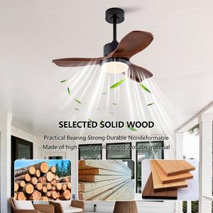 English Elm 36 Inch Paulownia Wood Blade Ceiling Fan with LED Light and Quiet DC Motor for Indoor Outdoor W2991P396628