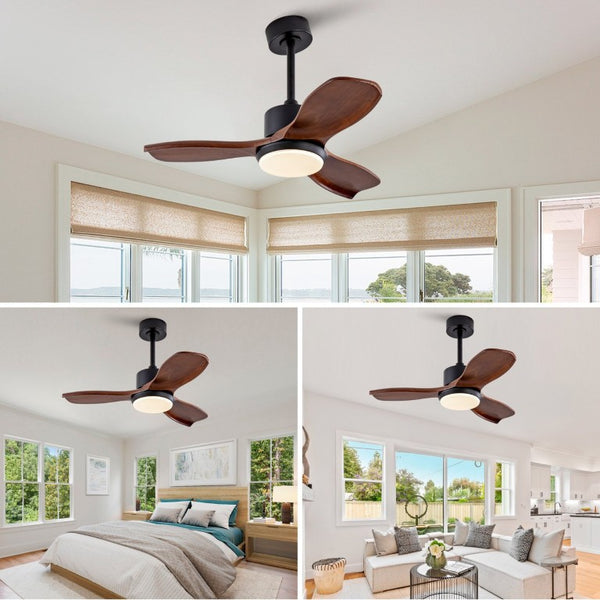 English Elm 36 Inch Paulownia Wood Blade Ceiling Fan with LED Light and Quiet DC Motor for Indoor Outdoor W2991P396628