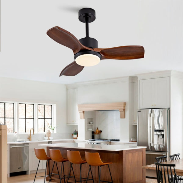 English Elm 36 Inch Paulownia Wood Blade Ceiling Fan with LED Light and Quiet DC Motor for Indoor Outdoor W2991P396628