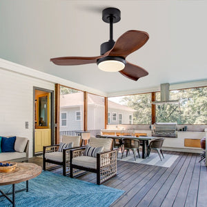 English Elm 36 Inch Paulownia Wood Blade Ceiling Fan with LED Light and Quiet DC Motor for Indoor Outdoor W2991P396628