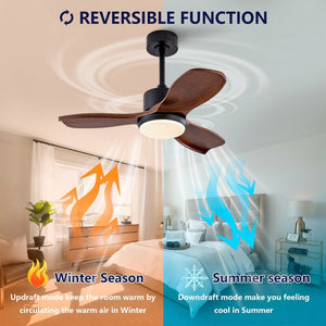 English Elm 36 Inch Paulownia Wood Blade Ceiling Fan with LED Light and Quiet DC Motor for Indoor Outdoor W2991P396628