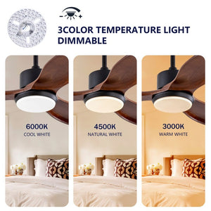 English Elm 36 Inch Paulownia Wood Blade Ceiling Fan with LED Light and Quiet DC Motor for Indoor Outdoor W2991P396628