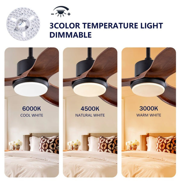 English Elm 36 Inch Paulownia Wood Blade Ceiling Fan with LED Light and Quiet DC Motor for Indoor Outdoor W2991P396628