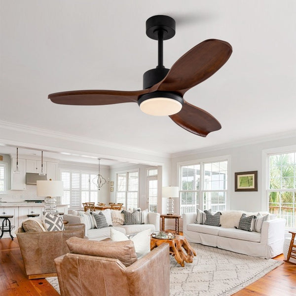 English Elm 42 Inch Paulownia Wood Blade Ceiling Fan with LED Light and Quiet DC Motor Indoor Outdoor W2991P396647