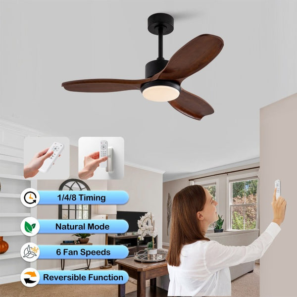 English Elm 42 Inch Paulownia Wood Blade Ceiling Fan with LED Light and Quiet DC Motor Indoor Outdoor W2991P396647