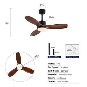 English Elm 42 Inch Paulownia Wood Blade Ceiling Fan with LED Light and Quiet DC Motor Indoor Outdoor W2991P396647