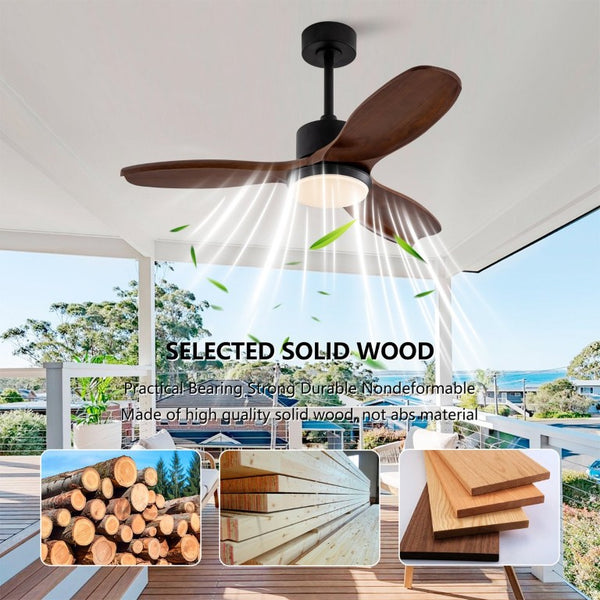 English Elm 42 Inch Paulownia Wood Blade Ceiling Fan with LED Light and Quiet DC Motor Indoor Outdoor W2991P396647