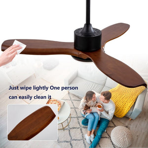 English Elm 42 Inch Paulownia Wood Blade Ceiling Fan with LED Light and Quiet DC Motor Indoor Outdoor W2991P396647