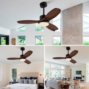 English Elm 42 Inch Paulownia Wood Blade Ceiling Fan with LED Light and Quiet DC Motor Indoor Outdoor W2991P396647