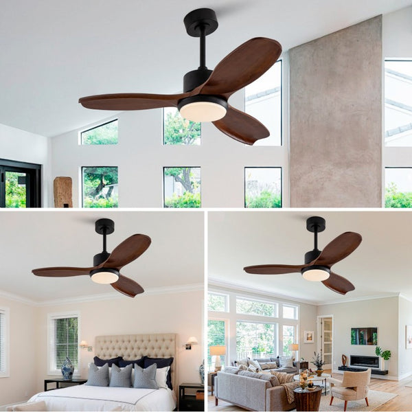 English Elm 42 Inch Paulownia Wood Blade Ceiling Fan with LED Light and Quiet DC Motor Indoor Outdoor W2991P396647