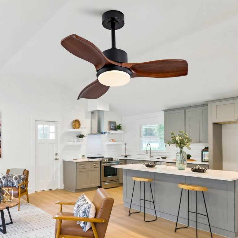 English Elm 42 Inch Paulownia Wood Blade Ceiling Fan with LED Light and Quiet DC Motor Indoor Outdoor W2991P396647