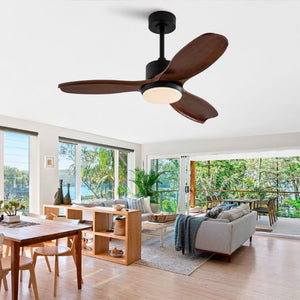 English Elm 42 Inch Paulownia Wood Blade Ceiling Fan with LED Light and Quiet DC Motor Indoor Outdoor W2991P396647