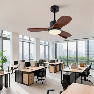 English Elm 42 Inch Paulownia Wood Blade Ceiling Fan with LED Light and Quiet DC Motor Indoor Outdoor W2991P396647