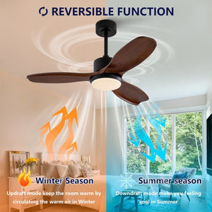 English Elm 42 Inch Paulownia Wood Blade Ceiling Fan with LED Light and Quiet DC Motor Indoor Outdoor W2991P396647