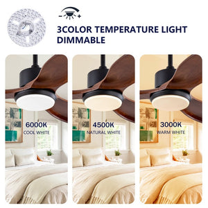 English Elm 42 Inch Paulownia Wood Blade Ceiling Fan with LED Light and Quiet DC Motor Indoor Outdoor W2991P396647