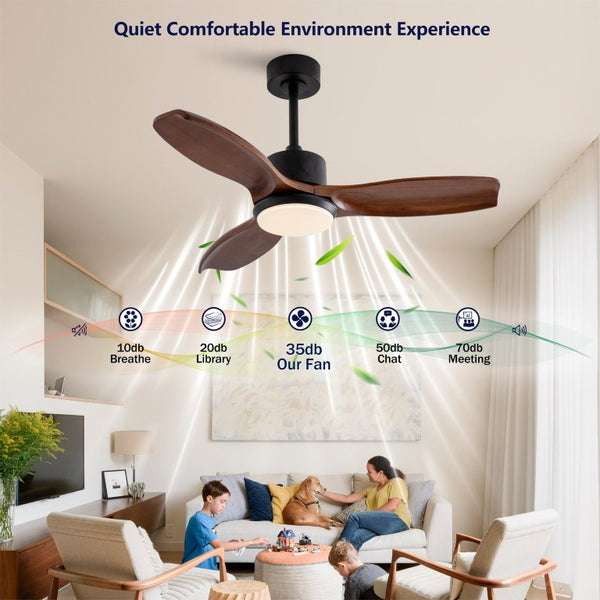English Elm 42 Inch Paulownia Wood Blade Ceiling Fan with LED Light and Quiet DC Motor Indoor Outdoor W2991P396647