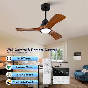English Elm New 36 Inch Walnut Blade Ceiling Fan with LED Light and Silent DC Motor for Bedrooms W2991P396663