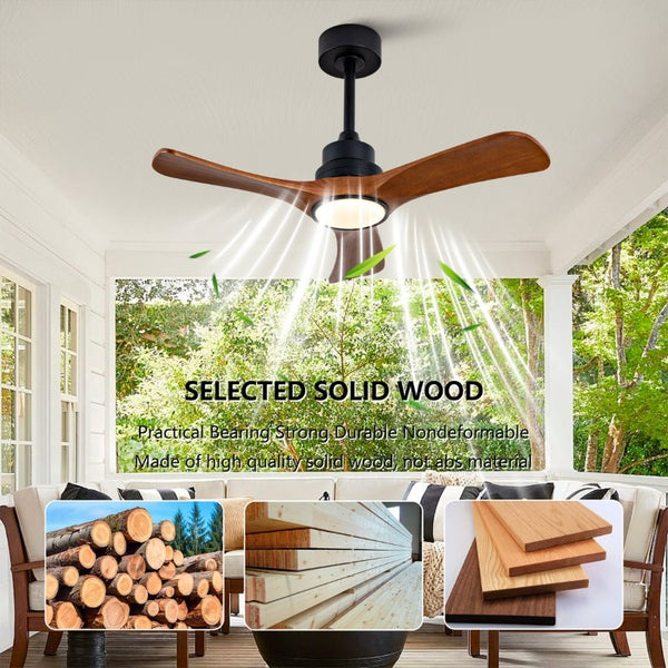 English Elm New 36 Inch Walnut Blade Ceiling Fan with LED Light and Silent DC Motor for Bedrooms W2991P396663