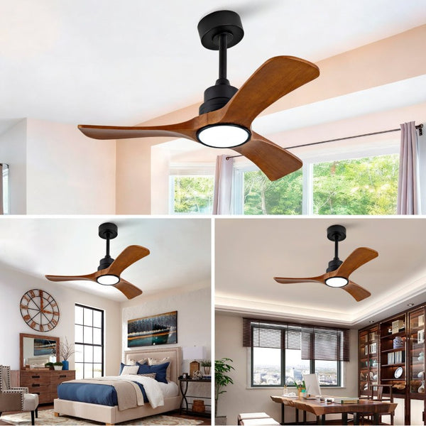 English Elm New 36 Inch Walnut Blade Ceiling Fan with LED Light and Silent DC Motor for Bedrooms W2991P396663