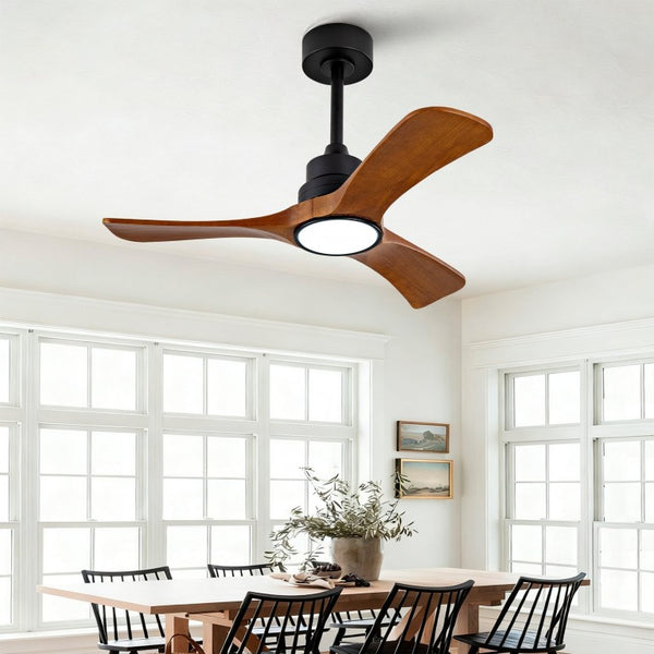 English Elm New 36 Inch Walnut Blade Ceiling Fan with LED Light and Silent DC Motor for Bedrooms W2991P396663