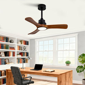 English Elm New 36 Inch Walnut Blade Ceiling Fan with LED Light and Silent DC Motor for Bedrooms W2991P396663