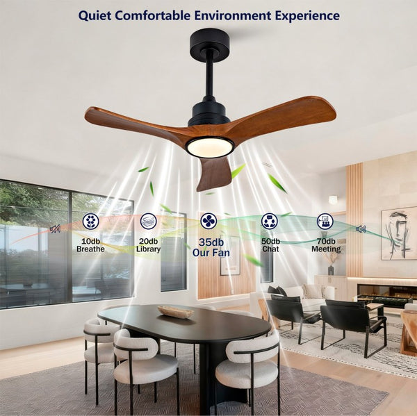 English Elm New 36 Inch Walnut Blade Ceiling Fan with LED Light and Silent DC Motor for Bedrooms W2991P396663
