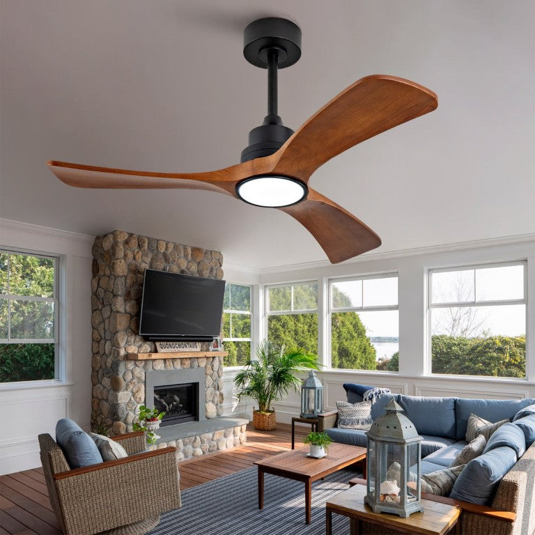 English Elm New 42 Inch Solid Walnut Blade Ceiling Fan with LED Light and Quiet DC Motor W2991P396664