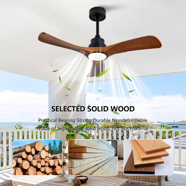 English Elm New 42 Inch Solid Walnut Blade Ceiling Fan with LED Light and Quiet DC Motor W2991P396664