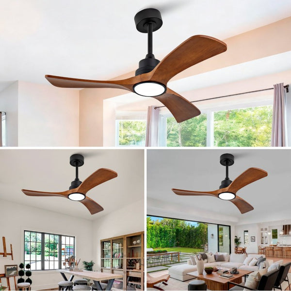 English Elm New 42 Inch Solid Walnut Blade Ceiling Fan with LED Light and Quiet DC Motor W2991P396664