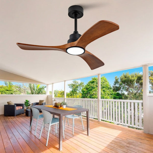 English Elm New 42 Inch Solid Walnut Blade Ceiling Fan with LED Light and Quiet DC Motor W2991P396664