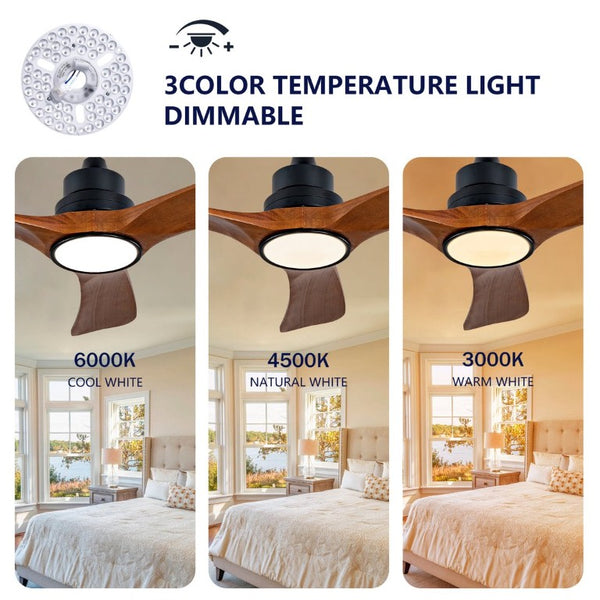 English Elm New 42 Inch Solid Walnut Blade Ceiling Fan with LED Light and Quiet DC Motor W2991P396664