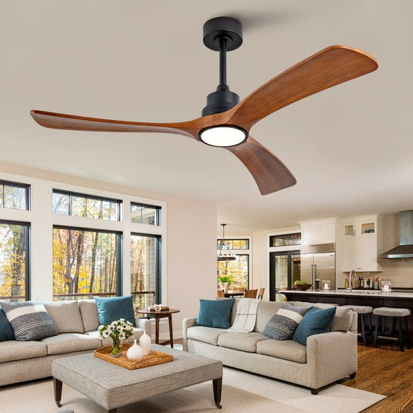 English Elm New 52 Inch Walnut Blade Ceiling Fan with DC Motor LED Light and Remote Control W2991P396665