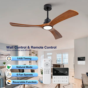 English Elm New 52 Inch Walnut Blade Ceiling Fan with DC Motor LED Light and Remote Control W2991P396665