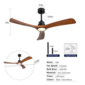 English Elm New 52 Inch Walnut Blade Ceiling Fan with DC Motor LED Light and Remote Control W2991P396665
