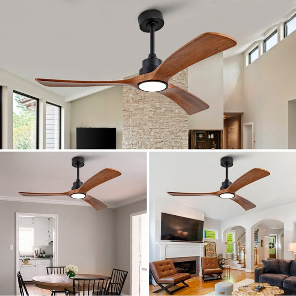English Elm New 52 Inch Walnut Blade Ceiling Fan with DC Motor LED Light and Remote Control W2991P396665