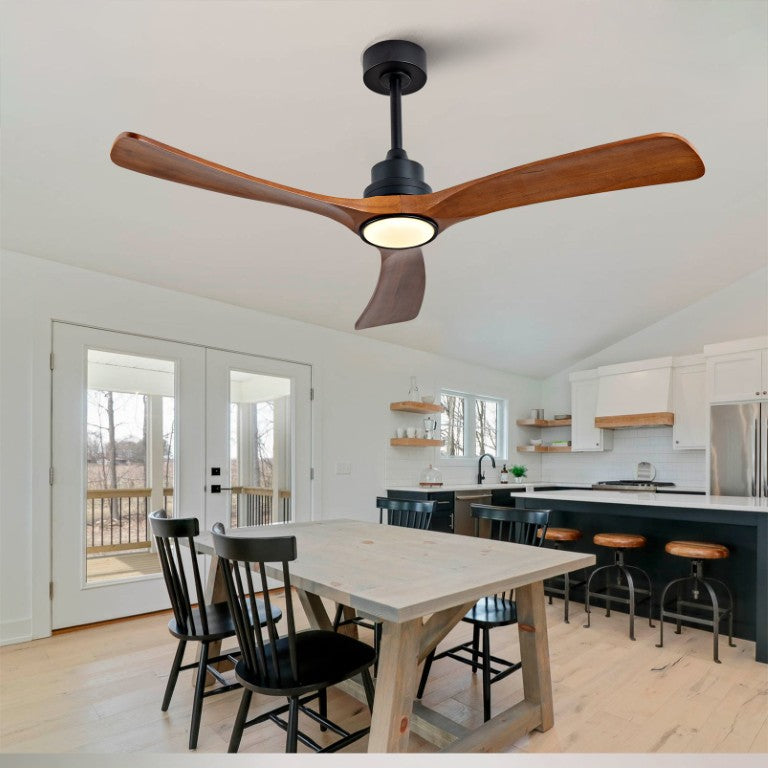 English Elm New 52 Inch Walnut Blade Ceiling Fan with DC Motor LED Light and Remote Control W2991P396665