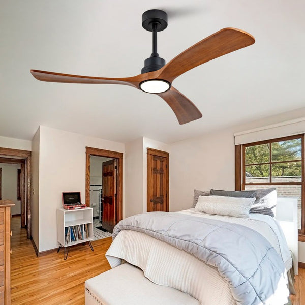 English Elm New 52 Inch Walnut Blade Ceiling Fan with DC Motor LED Light and Remote Control W2991P396665