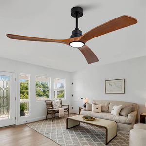 English Elm New 60 Inch Sycamore Wood Blade Ceiling Fan with LED Light and Reversible DC Motor Black 3 Blades W2991P396666