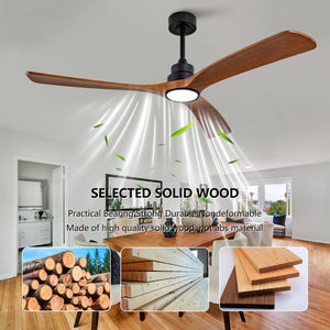 English Elm New 60 Inch Sycamore Wood Blade Ceiling Fan with LED Light and Reversible DC Motor Black 3 Blades W2991P396666