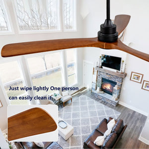 English Elm New 60 Inch Sycamore Wood Blade Ceiling Fan with LED Light and Reversible DC Motor Black 3 Blades W2991P396666