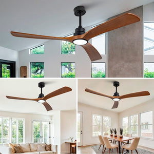 English Elm New 60 Inch Sycamore Wood Blade Ceiling Fan with LED Light and Reversible DC Motor Black 3 Blades W2991P396666