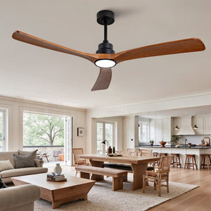 English Elm New 60 Inch Sycamore Wood Blade Ceiling Fan with LED Light and Reversible DC Motor Black 3 Blades W2991P396666