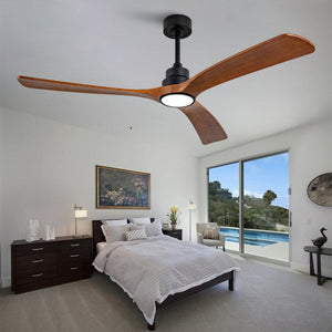 English Elm New 60 Inch Sycamore Wood Blade Ceiling Fan with LED Light and Reversible DC Motor Black 3 Blades W2991P396666