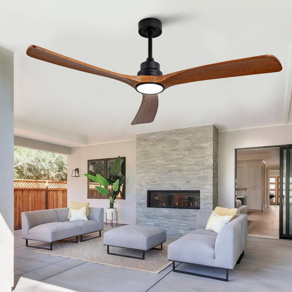 English Elm New 60 Inch Sycamore Wood Blade Ceiling Fan with LED Light and Reversible DC Motor Black 3 Blades W2991P396666