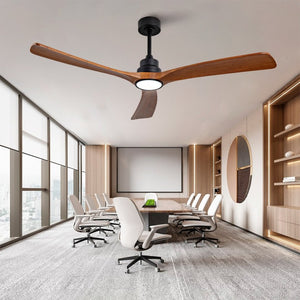 English Elm New 60 Inch Sycamore Wood Blade Ceiling Fan with LED Light and Reversible DC Motor Black 3 Blades W2991P396666