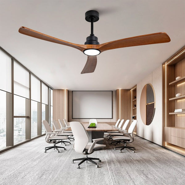 English Elm New 60 Inch Sycamore Wood Blade Ceiling Fan with LED Light and Reversible DC Motor Black 3 Blades W2991P396666