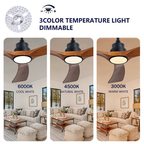 English Elm New 60 Inch Sycamore Wood Blade Ceiling Fan with LED Light and Reversible DC Motor Black 3 Blades W2991P396666