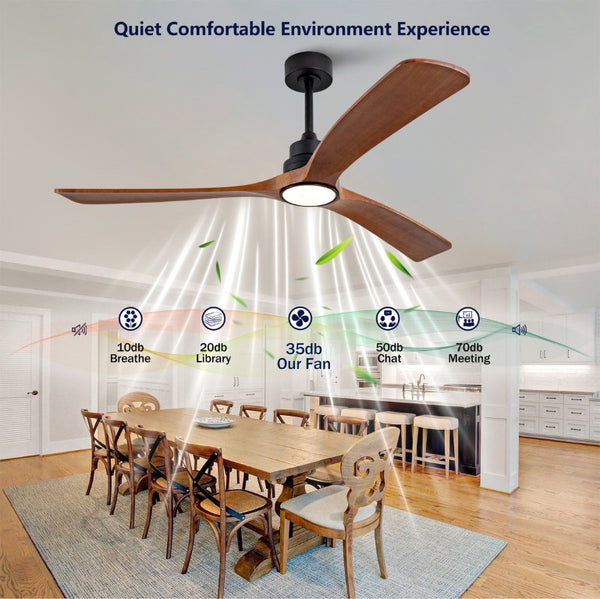 English Elm New 60 Inch Sycamore Wood Blade Ceiling Fan with LED Light and Reversible DC Motor Black 3 Blades W2991P396666
