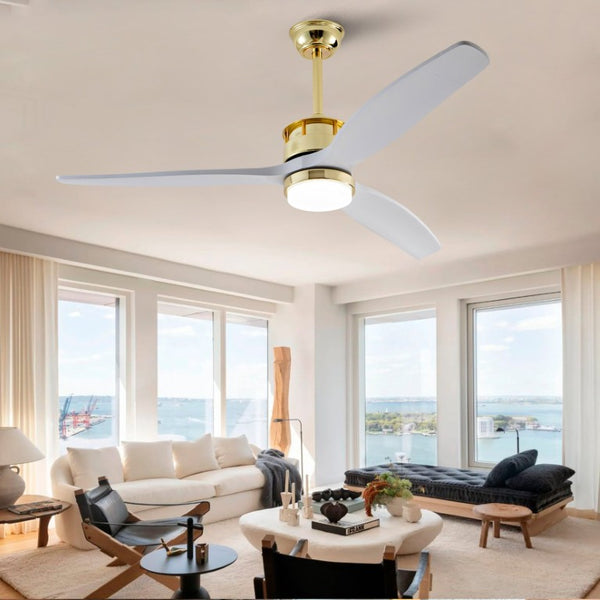 English Elm 52 Inch Modern Ceiling Fan with Dimmable LED Gold Accents and Solid Wood Blades W2991P396672